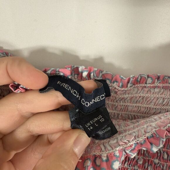 French Connection Blouse Women's 10 Pink Floral Smocked Square Neck Short Sleeve - Picture 5 of 9